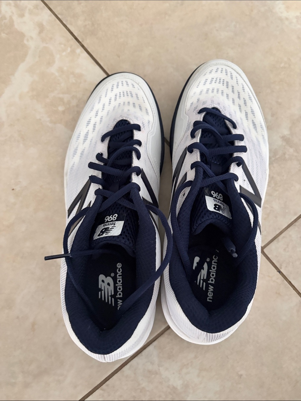 New Balance Kids White and Navy Running Sneakers